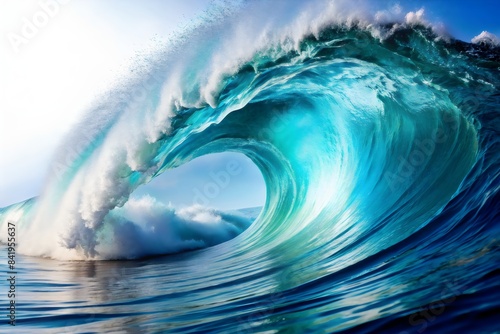 illustrated sea wave, painting, white background.