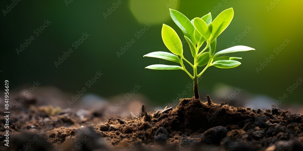 Sprouting green plant symbolizes growth and new life in nature. Concept Nature, Growth, Greenery, Life, Sprouting Sprouting green plant symbolizes growth and new life in nature. Concept Nature, Growth, Greenery, Life, Sprouting