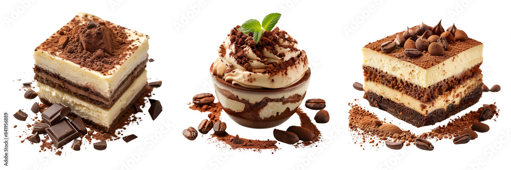 custom made wallpaper toronto digitalset of tiramisu with cocoa powder dusting isolated on transparent background
