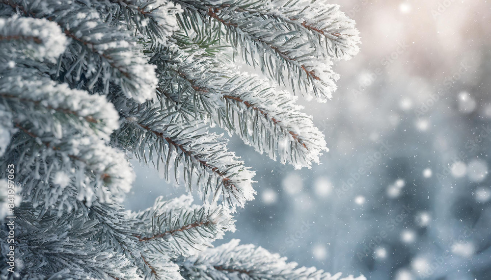 Beautiful winter scenery with pine or fir tree branches covered with snow. Cold weather. Close-up. Beautiful winter scenery with pine or fir tree branches covered with snow. Cold weather. Close-up.