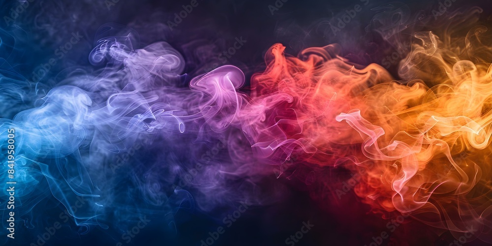 Vibrant multicolored smoke merging into a large puff on black background. Concept Vibrant Smoke, Multicolored, Merging Effect, Large Puff, Black Background Vibrant multicolored smoke merging into a large puff on black background. Concept Vibrant Smoke, Multicolored, Merging Effect, Large Puff, Black Background