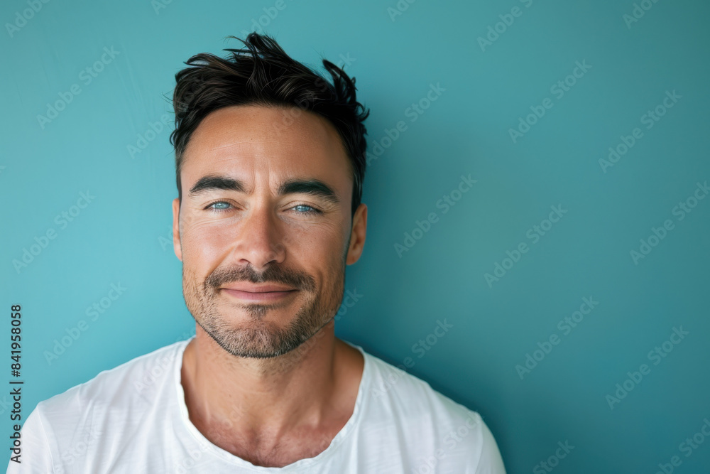 A close up portrait of a young man with a subtle smile A close up portrait of a young man with a subtle smile