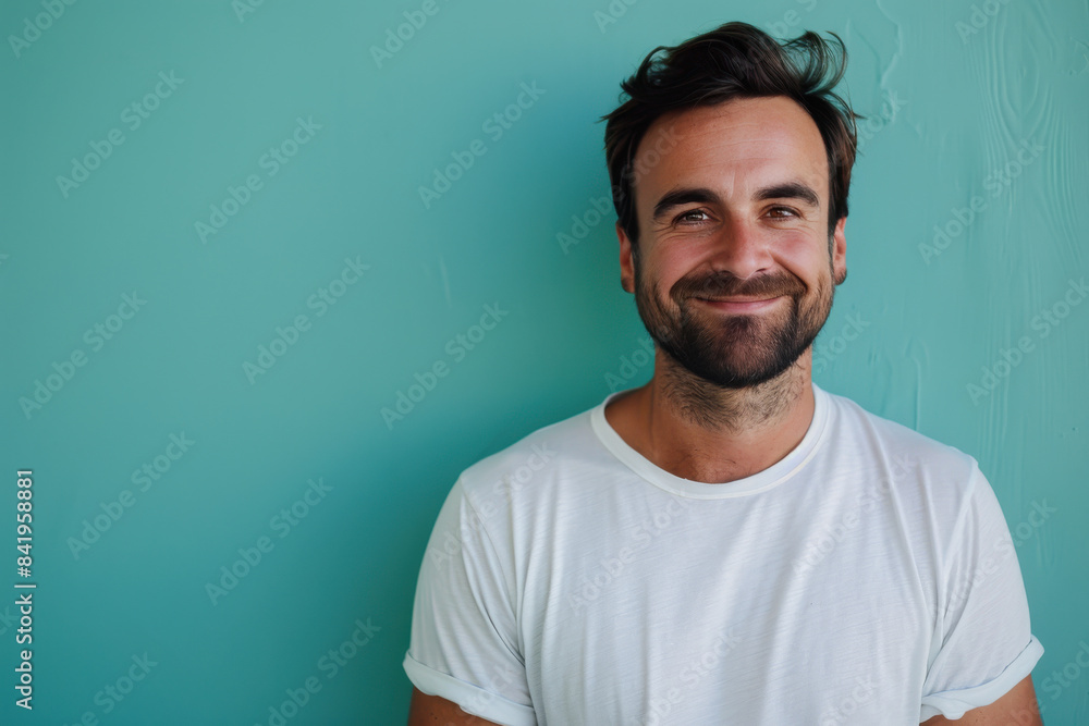 A close up portrait of a young man with a subtle smile