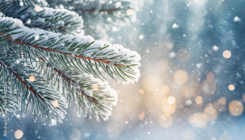 Beautiful winter scenery with pine or fir tree branches covered with snow. Cold weather. Close-up. Beautiful winter scenery with pine or fir tree branches covered with snow. Cold weather. Close-up.