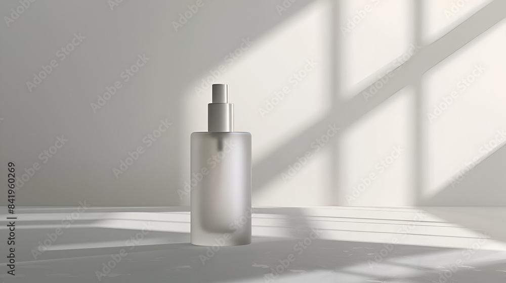 Minimalist Elegance: A Spray Bottle in Sunlit Shadow, bottle product pieces, and background white Minimalist Elegance: A Spray Bottle in Sunlit Shadow, bottle product pieces, and background white