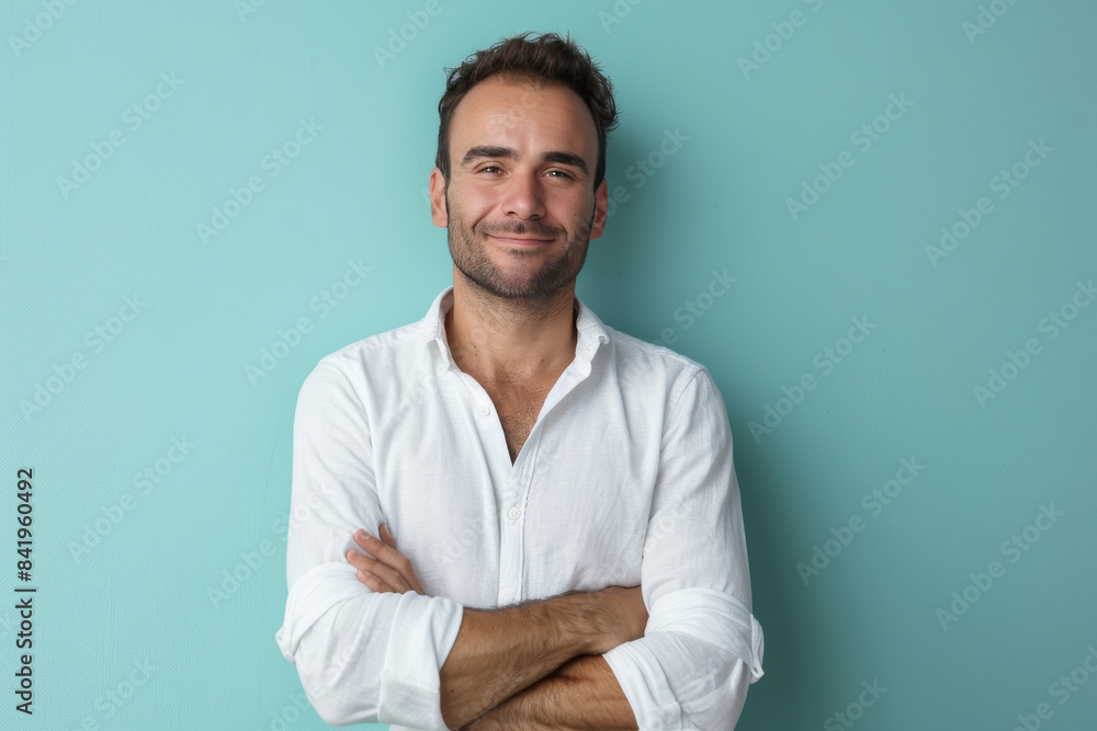 A close up portrait of a young man with a subtle smile A close up portrait of a young man with a subtle smile