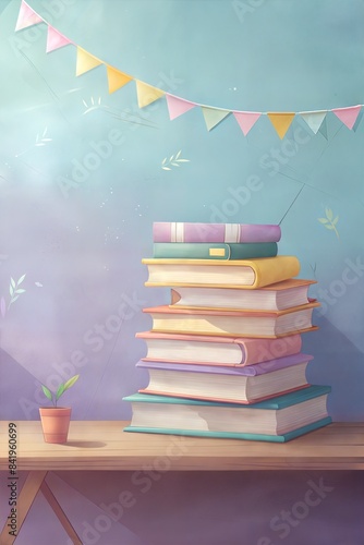 Wallpaper Mural School book stack with violet background or poster with copy space. School banner for education advertising symbolizing knowledge and education, learning, study Torontodigital.ca