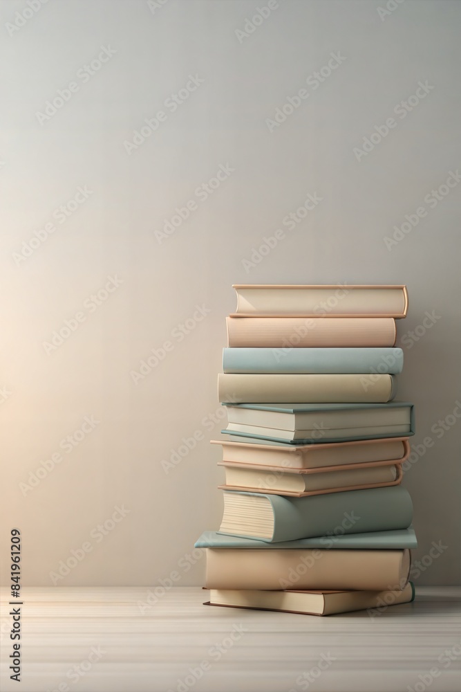 School book stack with background in pastel colors or poster with copy space. School banner for education advertising symbolizing knowledge and education, learning, study School book stack with background in pastel colors or poster with copy space. School banner for education advertising symbolizing knowledge and education, learning, study
