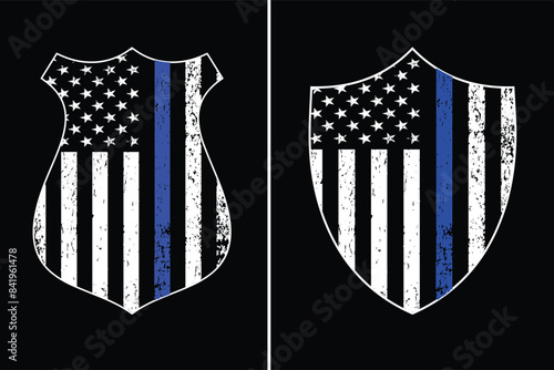 Thin blue line police badge flag