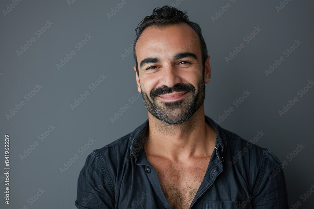 Obraz premium A close up portrait of a young man with a subtle smile