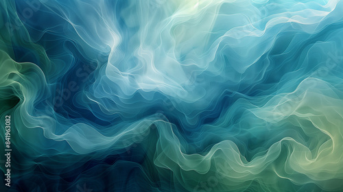 abstract background with flowing green and blue hues, resembling ethereal waves or smoke in motion © Irina