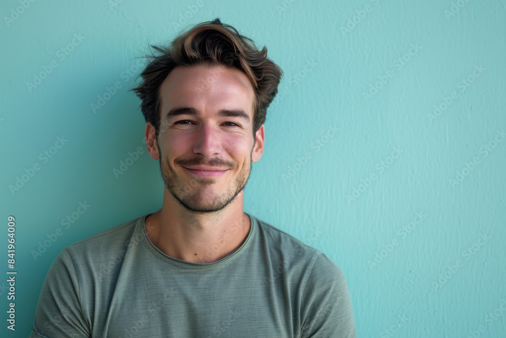 A close up portrait of a young man with a subtle smile A close up portrait of a young man with a subtle smile
