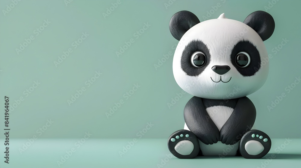 Naklejka premium Adorable Panda Painting a Colorful Masterpiece with Watercolors on Mint Green Background