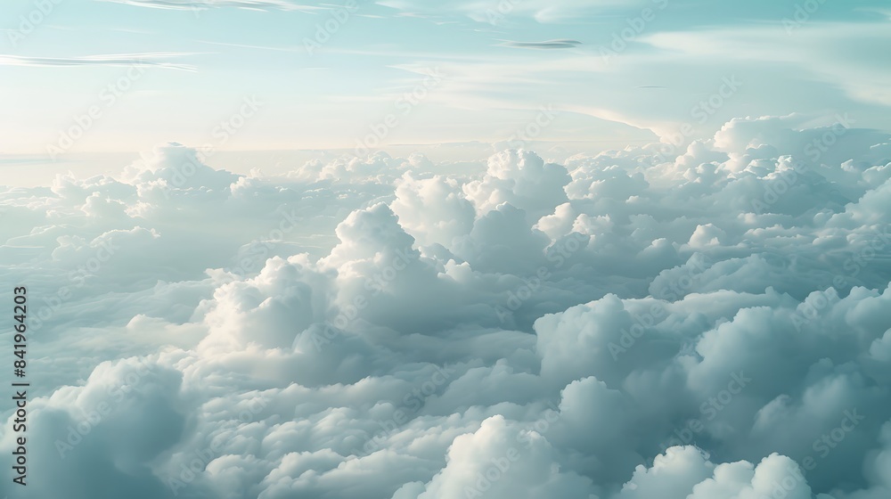 A breathtaking aerial view of cumulus clouds against a clear blue sky, creating a serene and peaceful atmosphere. A breathtaking aerial view of cumulus clouds against a clear blue sky, creating a serene and peaceful atmosphere.