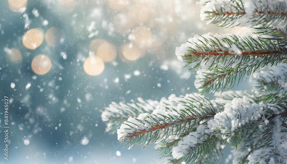 Beautiful winter scenery with pine or fir tree branches covered with snow. Cold weather. Close-up. Beautiful winter scenery with pine or fir tree branches covered with snow. Cold weather. Close-up.