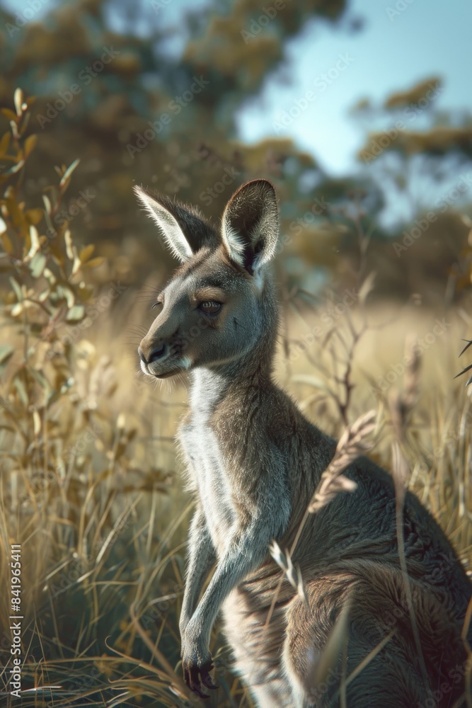 kangaroo stood in the bushes alertly kangaroo stood in the bushes alertly