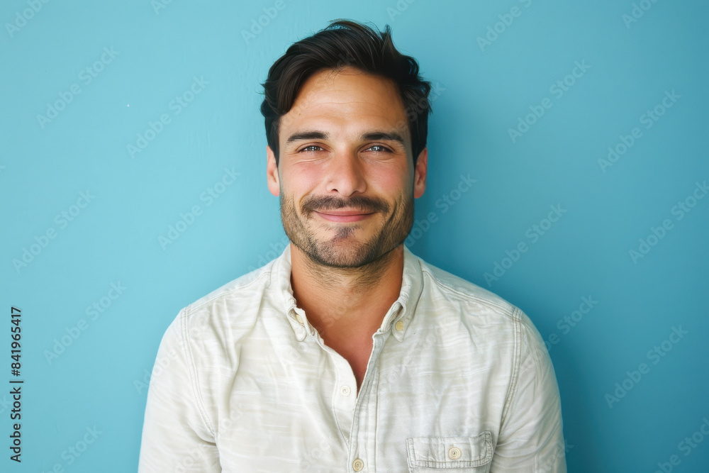 A close up portrait of a young man with a subtle smile A close up portrait of a young man with a subtle smile