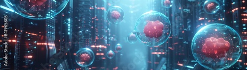 Hologram virtual cells flat design front view futuristic theme animation vivid