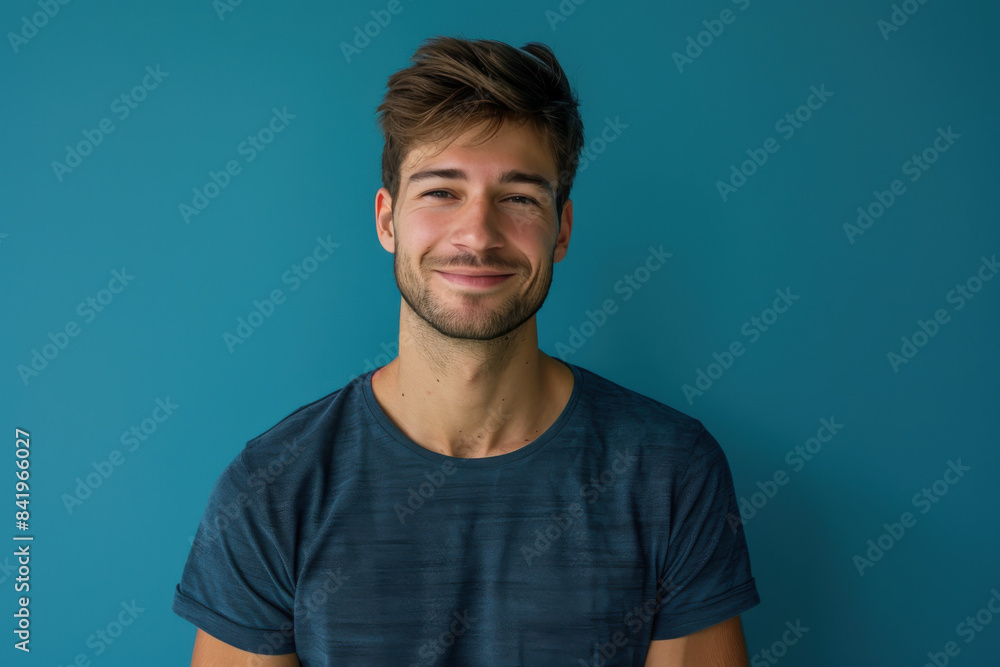 A close up portrait of a young man with a subtle smile A close up portrait of a young man with a subtle smile