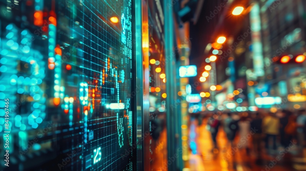Abstract image of stock market data reflected on glass window. Abstract image of stock market data reflected on glass window.