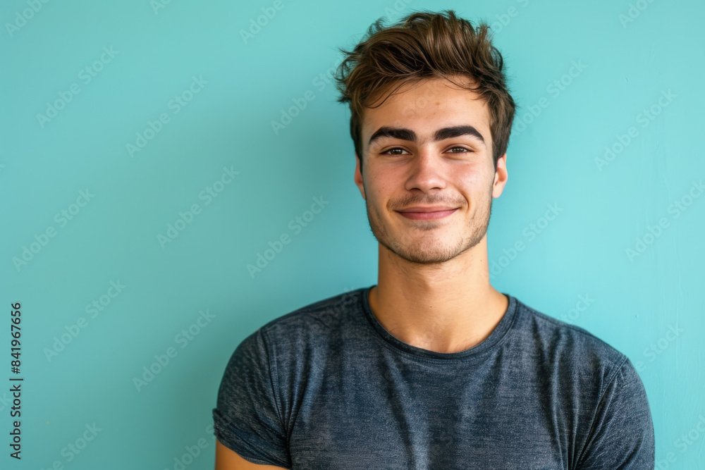 A close up portrait of a young man with a subtle smile A close up portrait of a young man with a subtle smile