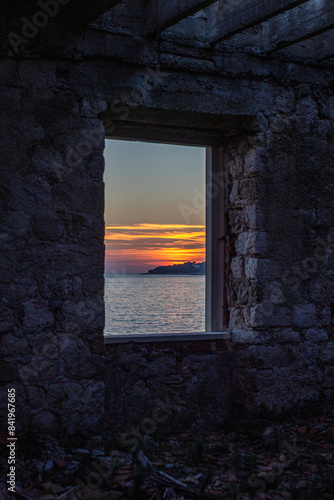 adriatic sea view sunset through window 