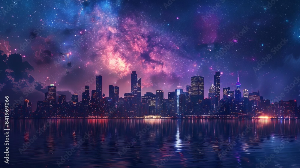A dynamic urban skyline wallpaper at night