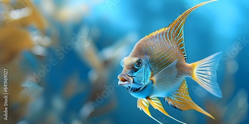 An angelfish displaying its sharp teeth with an open mouth. Concept Wildlife Photography, Underwater Creatures, Marine Animals, Angelfish Behavior, Predator Prey Interaction