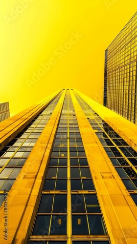 yellow skyscrapers in the city with a bright sky photo