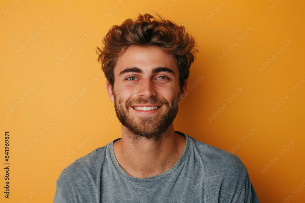 A close up portrait of a young man with a subtle smile A close up portrait of a young man with a subtle smile