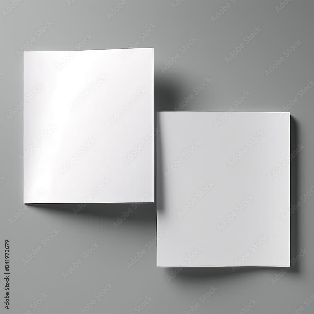Two white paper sheets on gray Two white paper sheets on gray