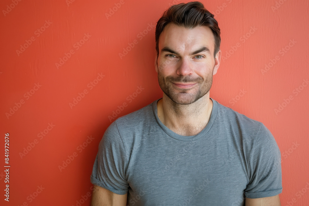 A close up portrait of a young man with a subtle smile A close up portrait of a young man with a subtle smile