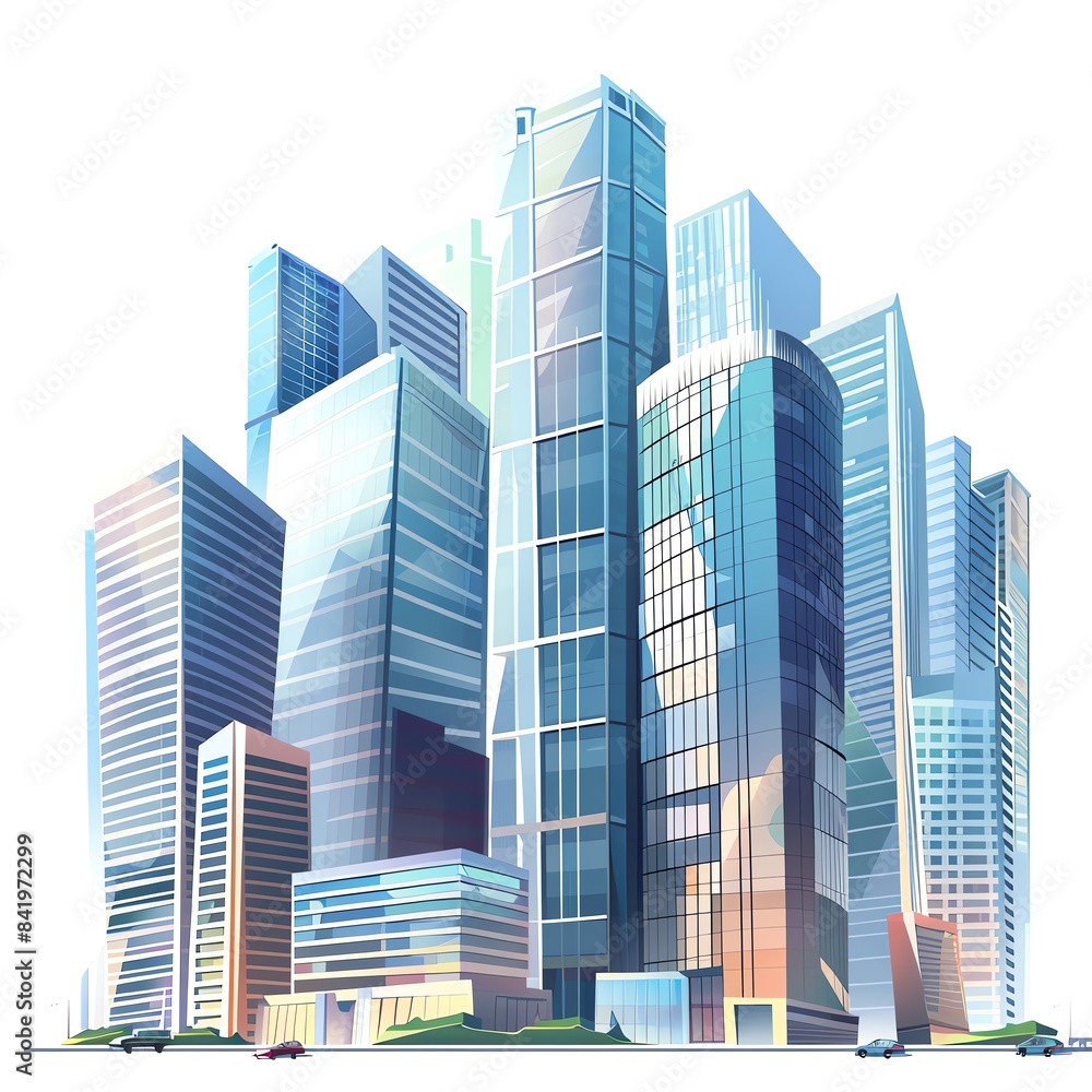 Modern skyscrapers with glass facades in a vibrant cityscape, showcasing urban architecture and innovative design.