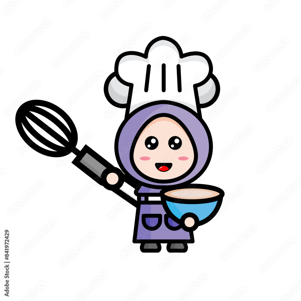 illustration of a female chef making cake dough illustration of a female chef making cake dough