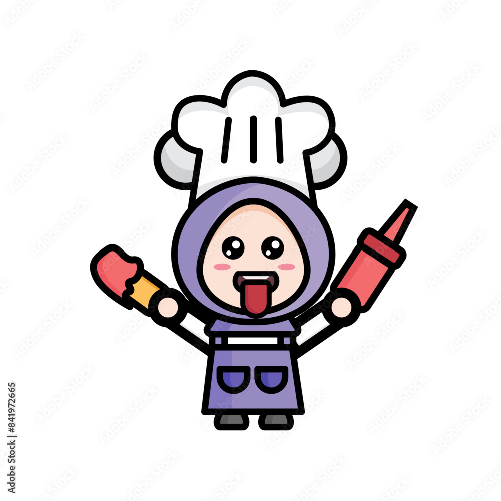 Fototapeta premium illustration of chef with sauce and fritters