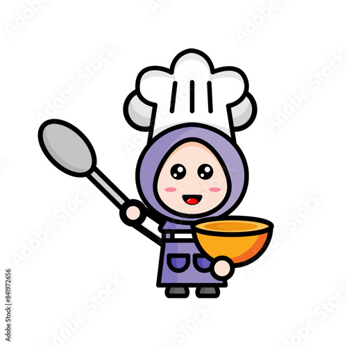 illustration of a chef making cake dough