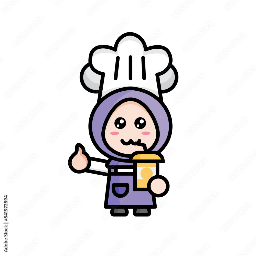 
illustration of a chef drinking