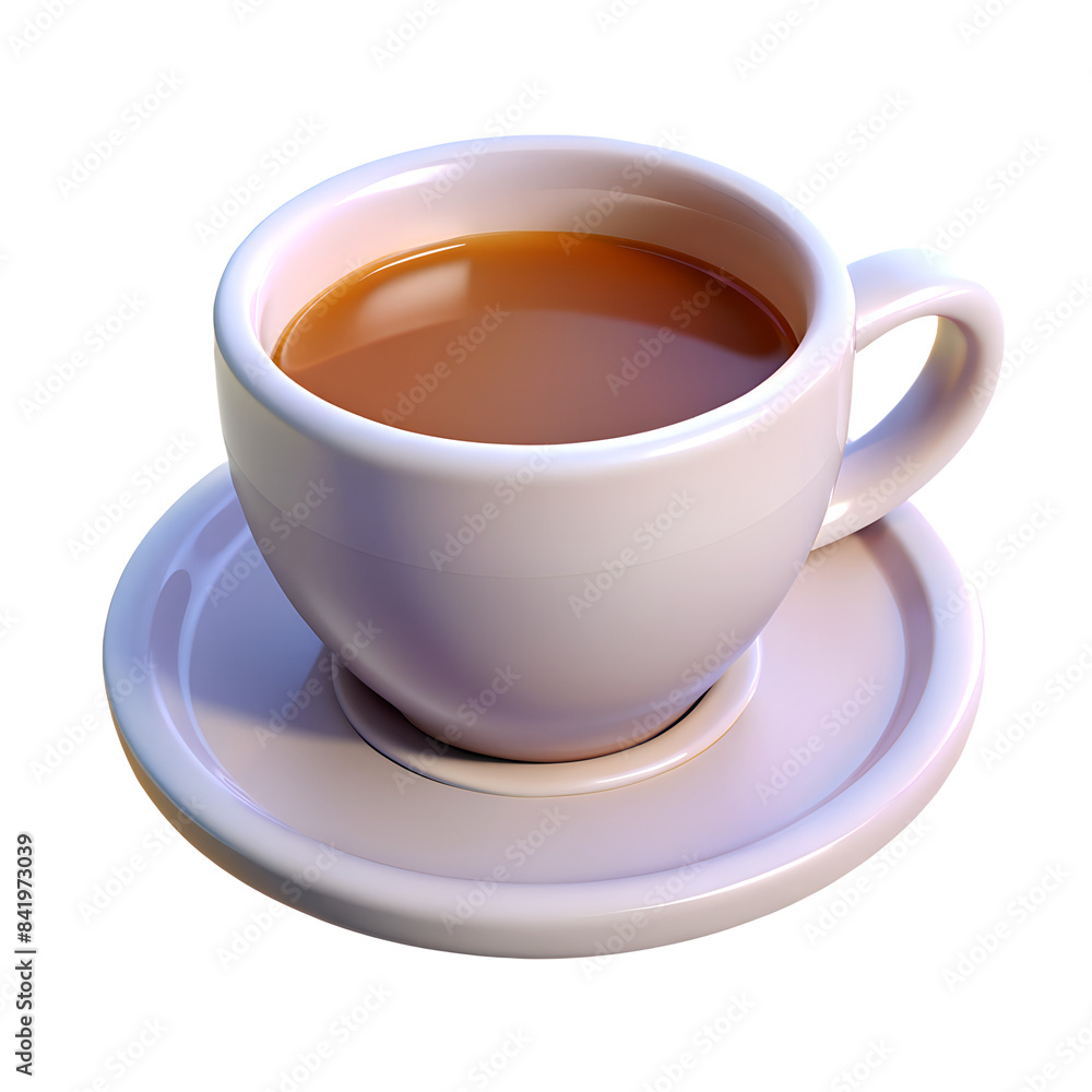 White ceramic cup of tea with milk or coffee with milk on matching saucer against white background White ceramic cup of tea with milk or coffee with milk on matching saucer against white background