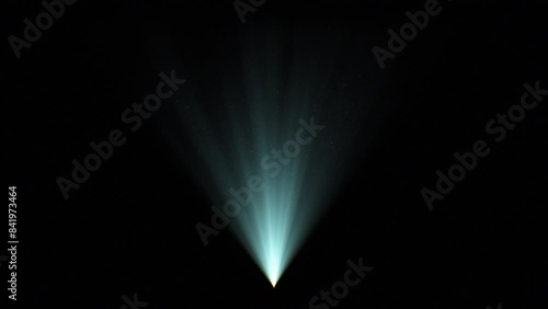 Volume Light in the Dark Seamless. Blue Rays Hologram Lamp Shining on Black Background with Flying Dust Particles Looped 3d Animation 4k