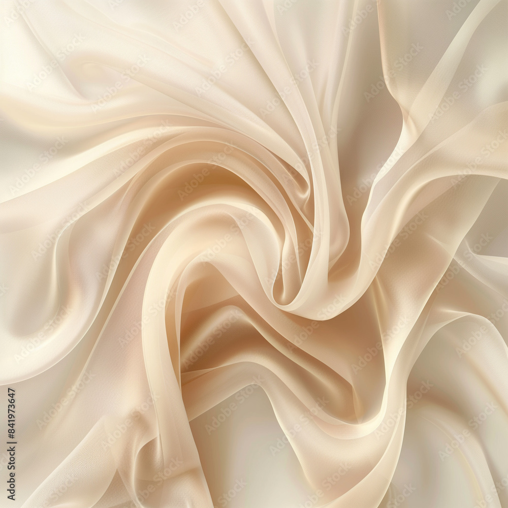 Soft delicate flowy beige satin fabric, ideal for background, drapery or texture. Wavy liquid modern luxury background. Close-up. Soft delicate flowy beige satin fabric, ideal for background, drapery or texture. Wavy liquid modern luxury background. Close-up.