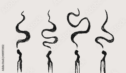 Matches and smoke. Vector illustration. Hand drawn art.