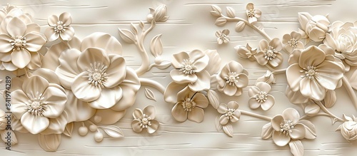 Fototapeta Naklejka Na Ścianę i Meble -  Beautiful flower 3d relief wallpaper. Mural wallpaper. Wall art. AI generated illustration.
