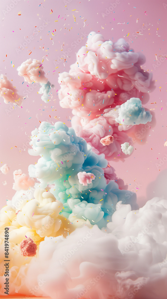 Colorful clouds with sprinkles in a dreamlike sky Colorful clouds with sprinkles in a dreamlike sky