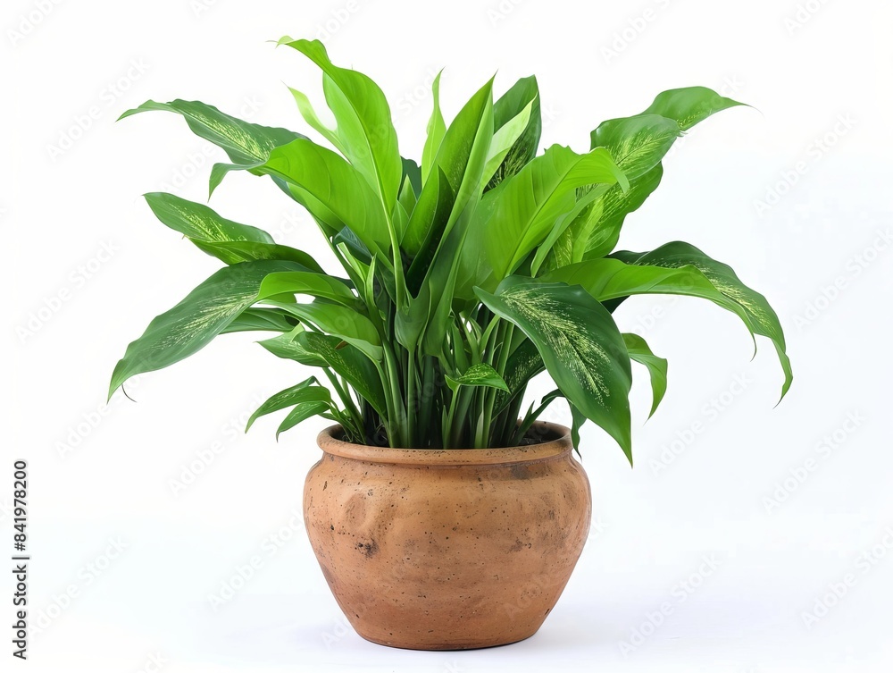 A vibrant plant in a stylish pot, set against a clean white background. A vibrant plant in a stylish pot, set against a clean white background.