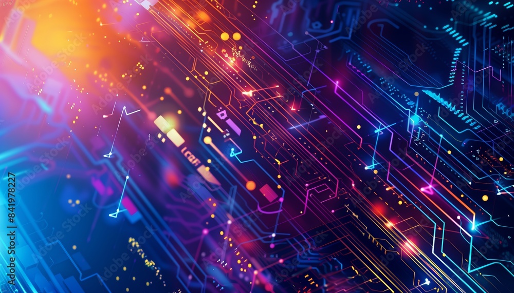 Obraz premium Sfondo astratto tecnologico futuristico con circuiti luminosi. Fonte grafica di risorse.