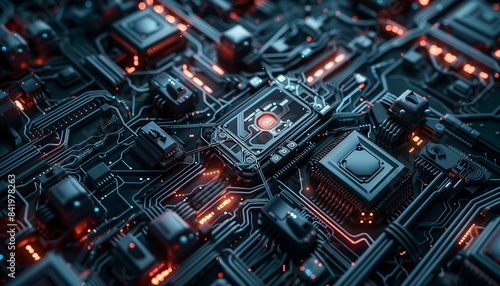 Sfondo astratto tecnologico futuristico con circuiti luminosi. Fonte grafica di risorse.