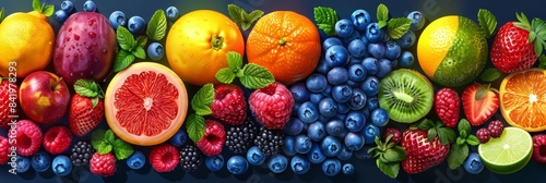 Colorful Fresh Fruit Arrangement Featuring Grapefruit, Kiwi, and Blueberries