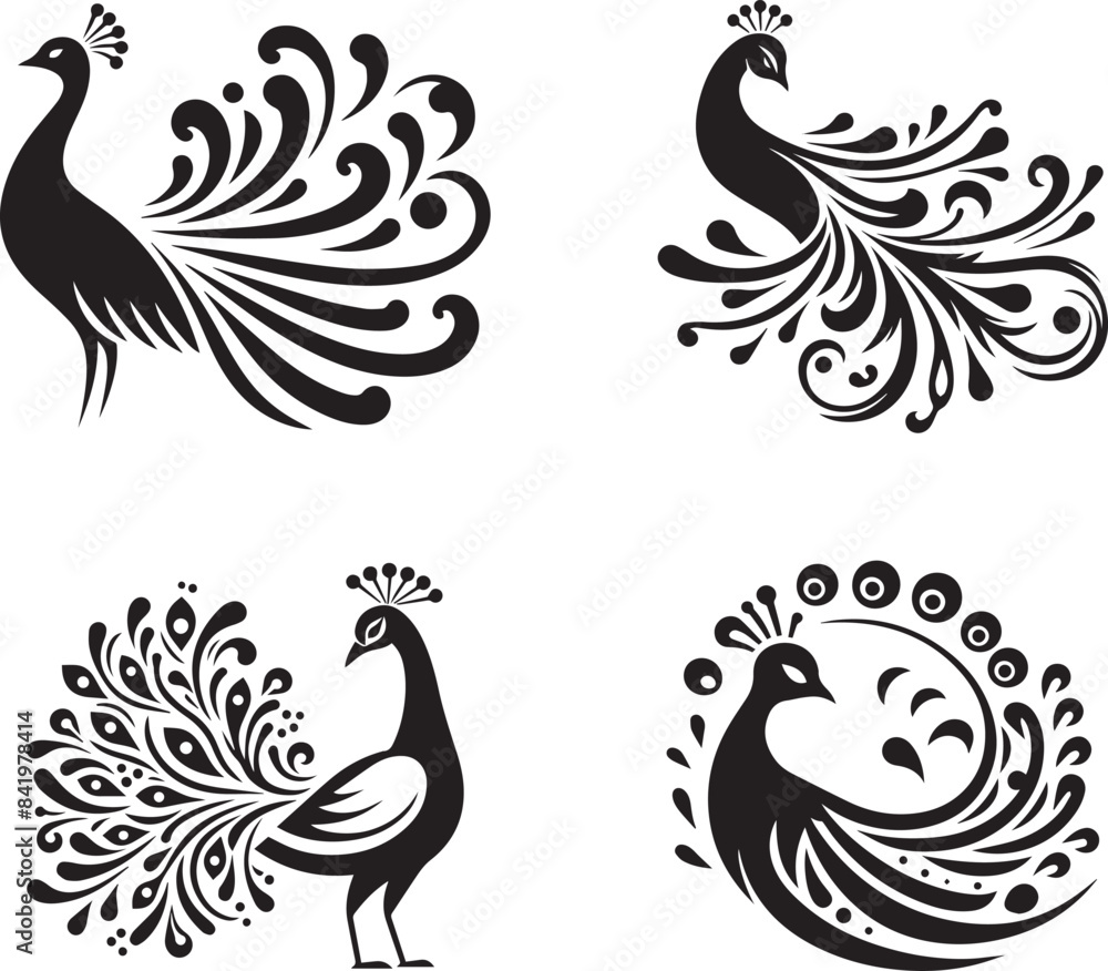 Obraz premium peacock style rangoli design vector silhouette