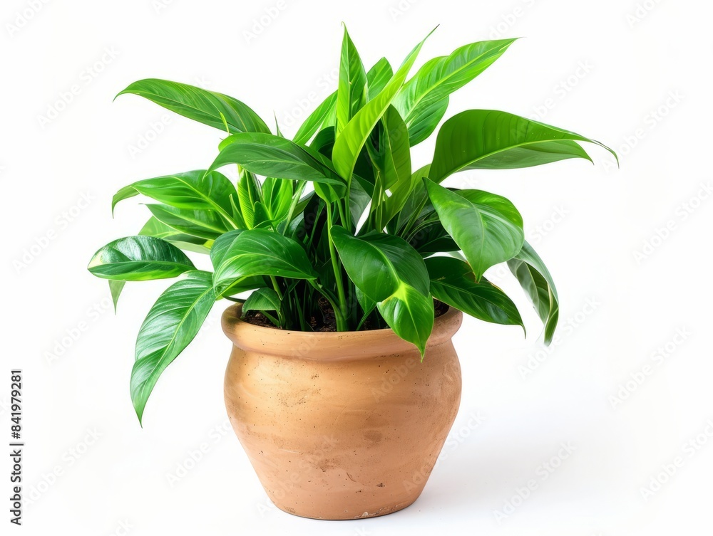 A vibrant plant in a stylish pot, set against a clean white background. A vibrant plant in a stylish pot, set against a clean white background.