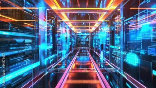 Wallpaper Mural neon lights purple and blue retro wave glowing grid vr space background animation - 4k new colorful dynamic stock video footage AI Torontodigital.ca